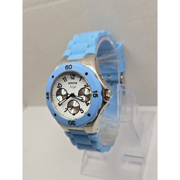 Invicta Angel Womens 40mm Blue Silicone White Dial Date Quartz Watch New Battery main image 7